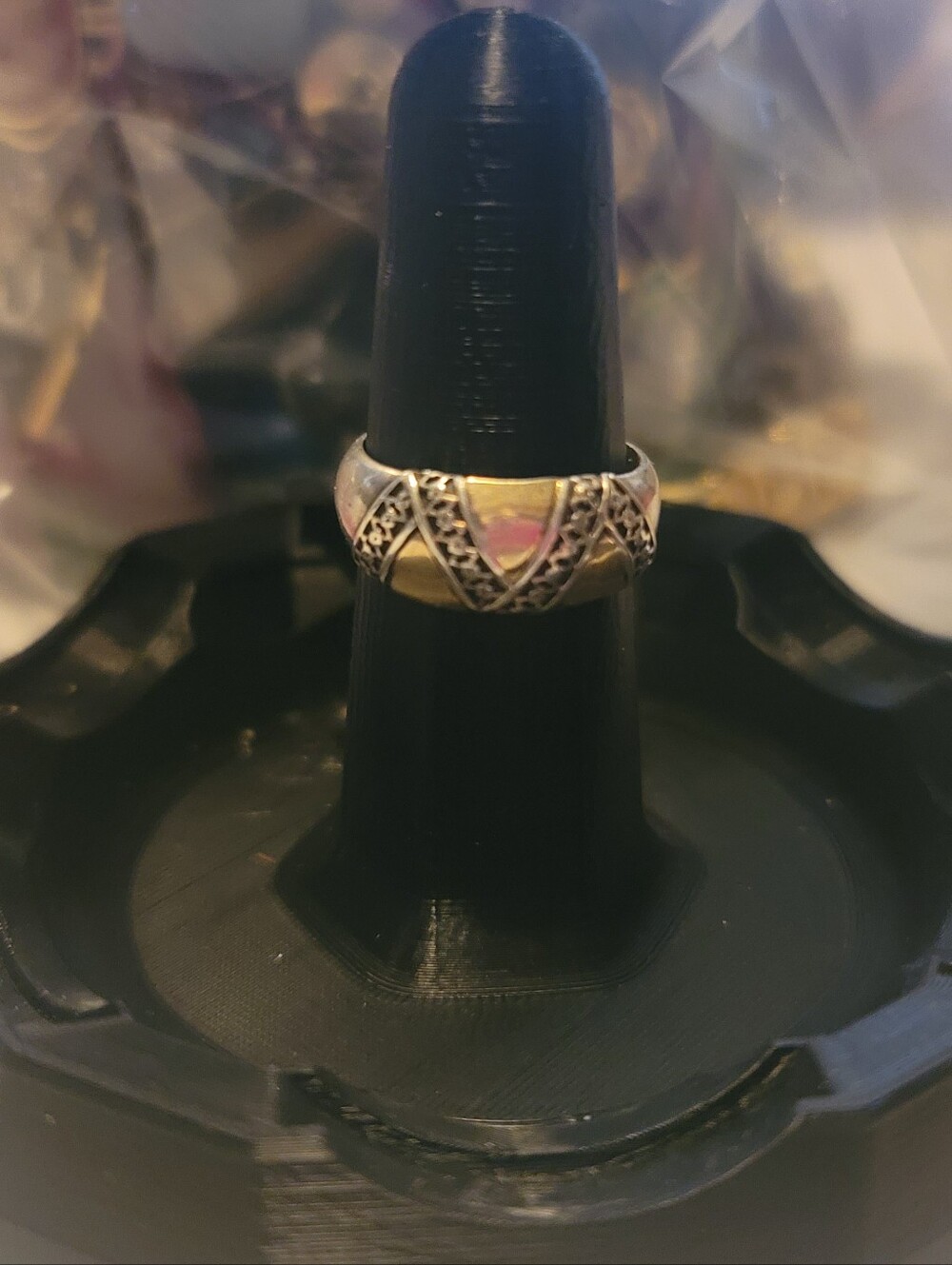 Vintage 14K and 925 Sterling Silver Two Tone Band Ring Geometric Sz 7.5